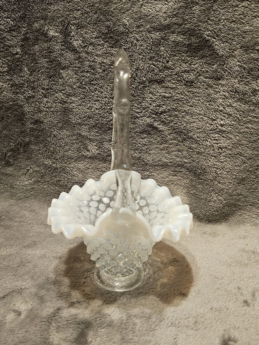 Vintage Fenton French opalescent hobnail glass basket